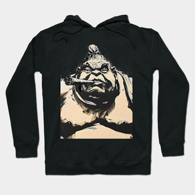 Puff Sumo:  Puff Sumo Smoking a Cigar Hoodie by Puff Sumo